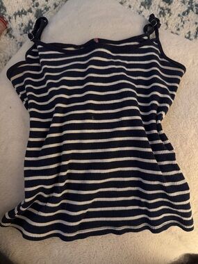 Edikted Navy and White Striped Ribbed Tank Top